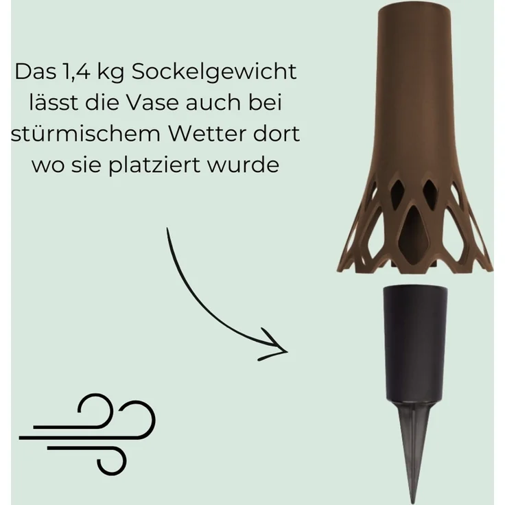 2er Set Grabvase mit Erdspieß Friedhofvase Grabschmuck Blumenvase Friedhof Steckvase Grab Vase zum stecken bronze 1,3 L Frostsicher – Bild 5