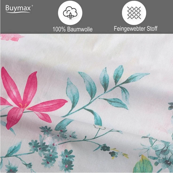Buymax Bettwäsche Vilatis, Renforce: 100% Baumwolle, 3 teilig, Bettbezug-Set, 200x220 cm, mit Reißverschluss, Schmetterling Weiß Rosa – Bild 2