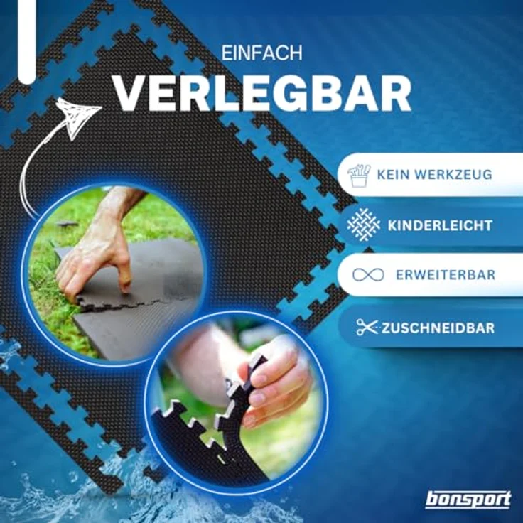 bonsport Pool Unterlegmatte Poolmatte 36 Stück - Bodenschutz Matte für den Pool/Planschbecken - Bodenfolie Bodenmatte Poolunterlage Bodenschutz schwarz – Bild 9