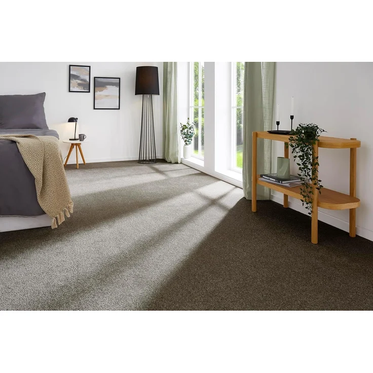 andiamo Teppichboden Izmir für Wohnzimmer und Kinderzimmer - Teppichboden Meterware zum Verlegen - Teppichbelag mit hoher Trittschalldämmung - weicher Teppichboden 400x550 cm Braun-Grau