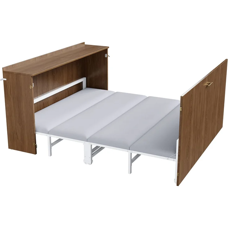 Klappbett 140x200 cm in Schrankoptik mit Leinenmatratze, Metallrahmen und Rollen – Bild 9