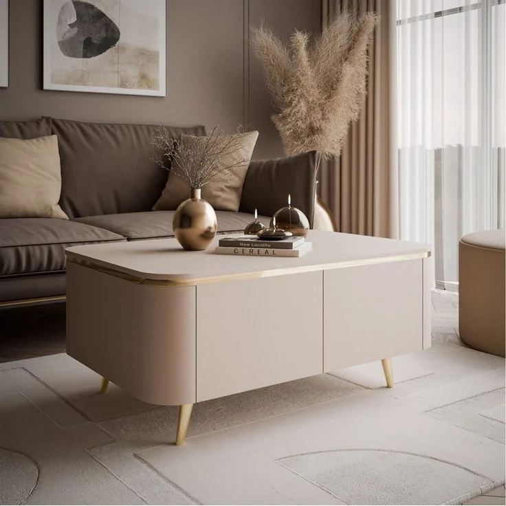 ALLHOUSE24 Wohnzimmer-Set LINE - TV-Schrank, Couchtisch, Kaschmir matt / Gold Metallfüßen, (2-St, Das Set besteht aus: TV Schrank, Couchtisch), Breite: TV Schrank 200 cm, Couchtisch: 90 cm – Bild 4