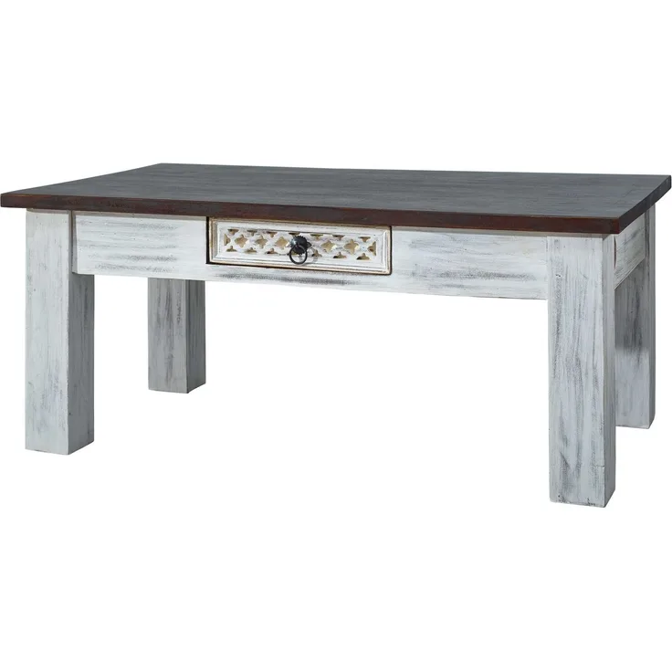 Couchtisch Mango / Akazie 110x60x45 weiß gewachst CASTLE-ANTIK #245