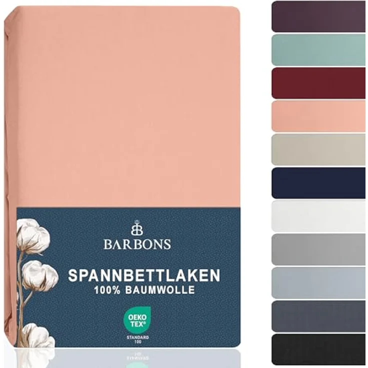 BARBONS Spannbettlaken 120x200 cm - 100% Baumwolle Spannbetttuch Oeko-TEX Zertifiziert Bettlaken Jersey Bettwaren und Bettbezug für Boxspringbett und Dicke Matratzen bis 27 cm - Rosa 120x200 – Bild 2