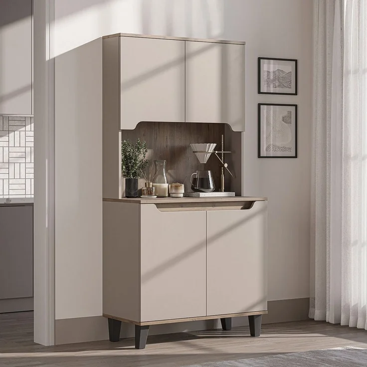 Roomart Küchenbuffet DEFNE mit Nische Kaffeebar Mikrowellenschrank Vorratsschrank, 5 Farben Offene Nische für Kaffeemaschine, 4 Türfächer – Bild 2