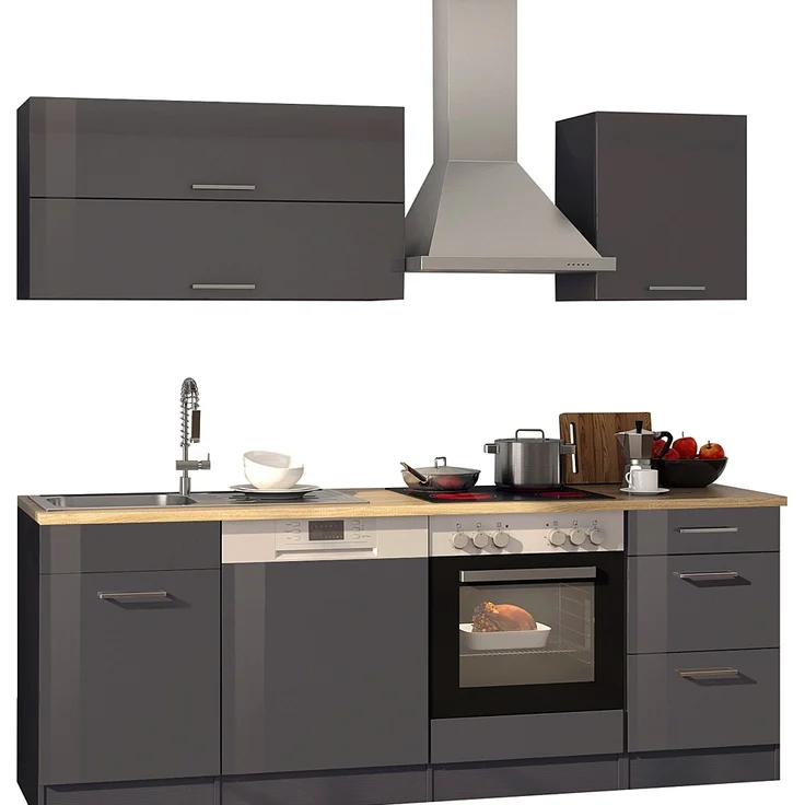 Küchenzeile 220 MARANELLO-03 Anthrazit Hochglanz Breite 220 cm ohne E-Geräte B x H x T ca. 220 x 200 x 60cm – Bild 2