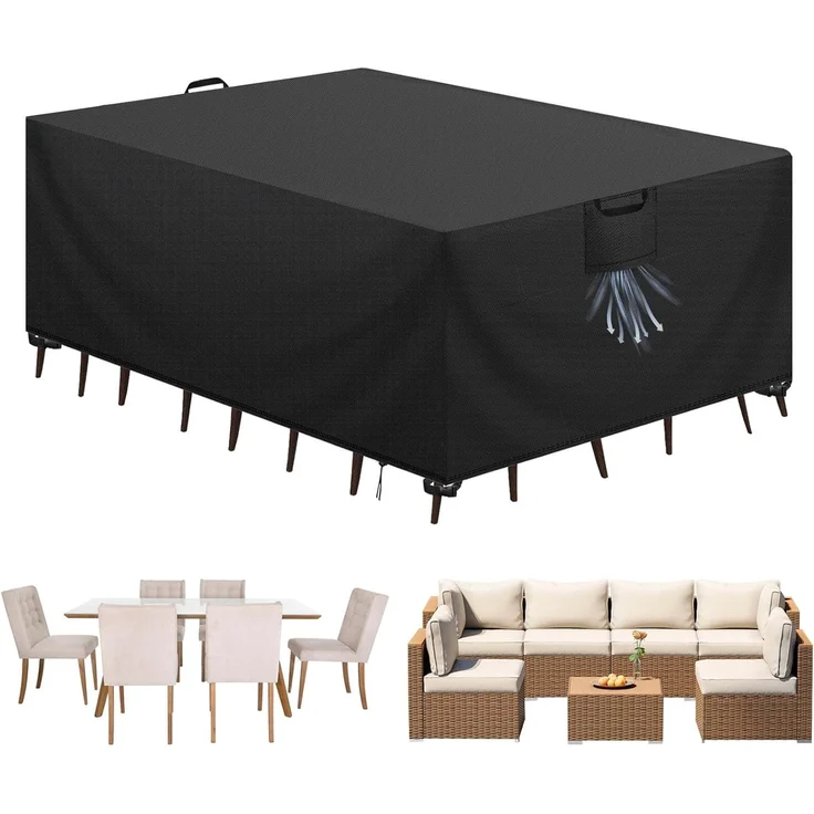 Aujink Abdeckung Gartenmöbel Winterfest, Wasserdichte Schutzhülle Gartenmöbel 420D Oxford Anti-UV Abdeckplane für Gartentische Terrassenmöbel Regenschutz und Staubfest Abdeckhaube Schwarz 180 x 120 x 74 cm – Bild 1