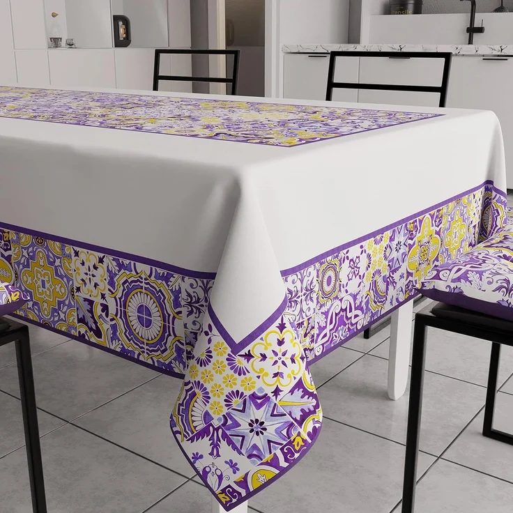 PETTI Artigiani Italiani - Tischdecke, schmutzabweisend, rechteckig, für Küchentisch, geometrisches Design, Vietri Violett, X18, Sitzer (140x360 cm), 100% Made in Italy – Bild 1