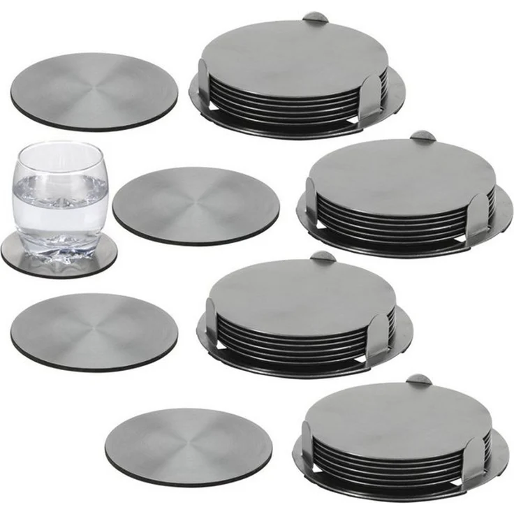 HAC24 Glasuntersetzer Edelstahl Untersetzer Set Tassenuntersetzer Tischuntersetzer, Set, 28-tlg, Inkl. Halterung, Ø 10 cm – Bild 3