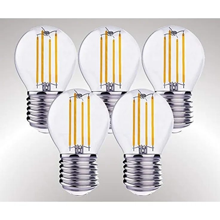 TRANGO LED-Leuchtmittel, 5er Pack E27004-5 LED Filament Birne 4 Watt 350 Lumen - 2700K warmweiß - Ersatz für 40W Glühlampe - Glühbirne - Lampe in Tropfen Form mit E27 Fassung Abstrahlwinkel 360°, 5 St.