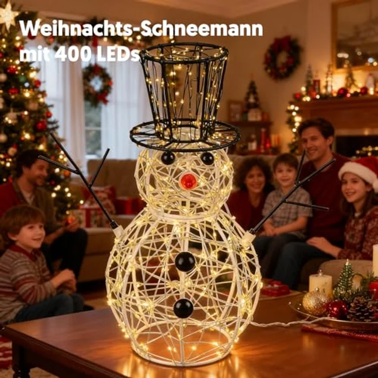 LEDYA Schneemann Weihnachtsbeleuchtung, 400 LEDs Warmweiß, 31 cm LED Schneemann Lichterkette mit Timer, Netzbetrieben, Innen- & Außenbereich, Weihnachtsdeko Schneemann für Haus, Garten, Hof, Party – Bild 3