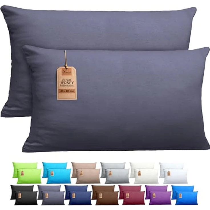NatureMark 2er Pack Jersey Kissenbezug Kissenhülle Kissenbezüge Seitenschläferkissen Nackenkissen viele Größen und Farben ÖKO-TEX (40x80 cm, Anthrazit grau) – Bild 2