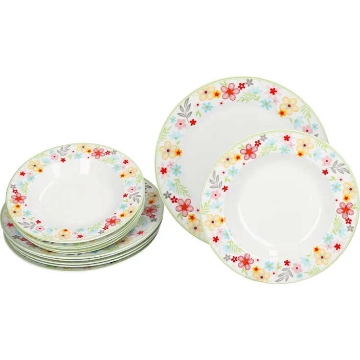 12tlg Tafelservice Variant Blümchen Porzellan 6 Pers. Speiseteller Suppenteller