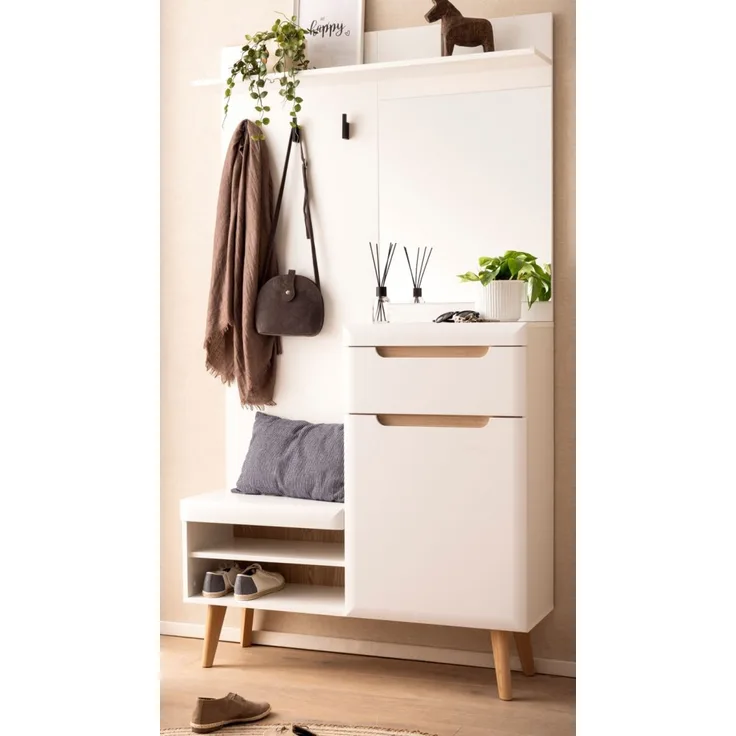 Garderobe Isgard in weiß und Eiche 110 cm