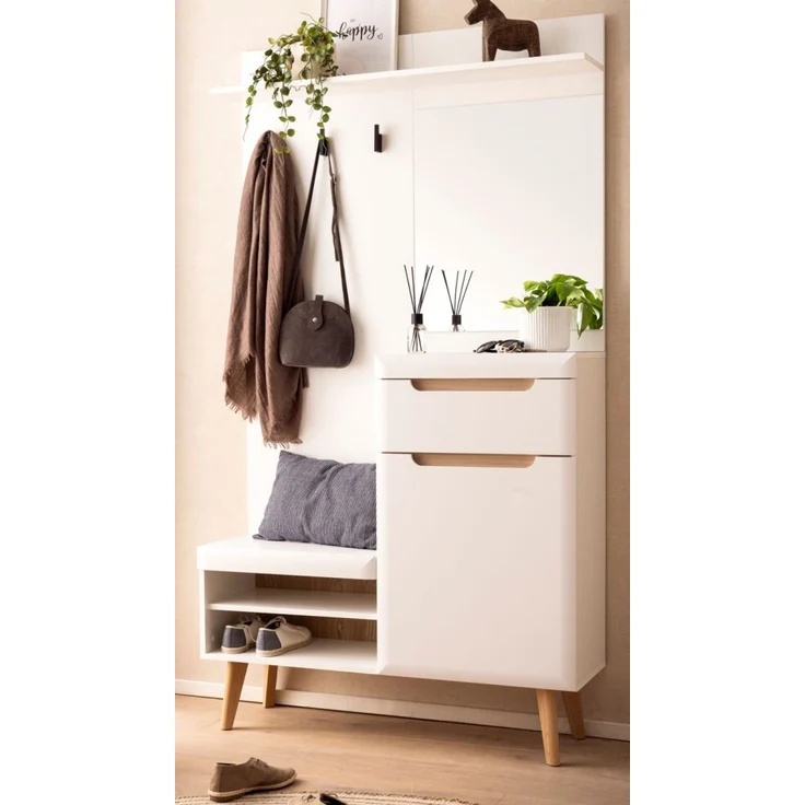 Garderobe Isgard in weiß und Eiche 110 cm – Bild 1
