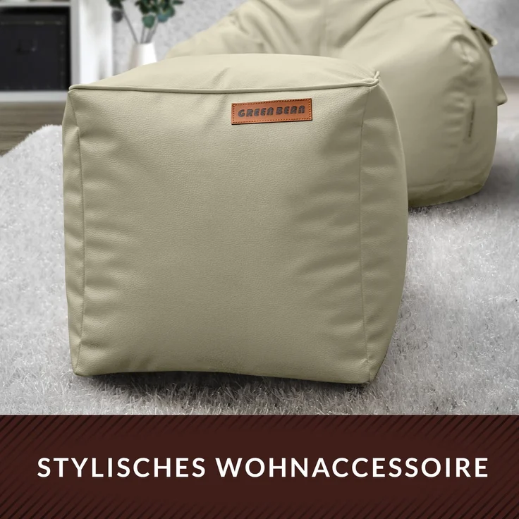 Green Bean® Sitzhocker aus Kunstleder - Pouf mit EPS Perlen Füllung - 40 x 40 cm - perfekte Ergänzung zum Sitzsack - Grau-Beige – Bild 8