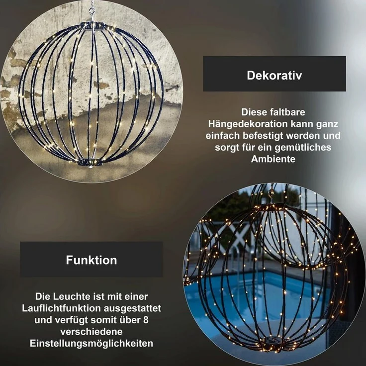 Star Trading 860-96 LED-3D-Kugel Mounty schwarz, ca. 40x40 cm, Kunststoff,126 warmwhite LED, 8 Funktionen,outdoor, Trafo, faltbar, – Bild 3