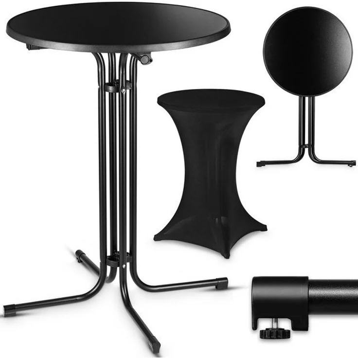 VESKA Stehtisch Ø 80cm inkl. Husse, Gastro Bistrotisch (klappbar Indoor & Outdoor, höhenverstellbare Füße, Klapptisch rund), Partytisch, Empfangstisch, Gartentisch wetterfest – Bild 4