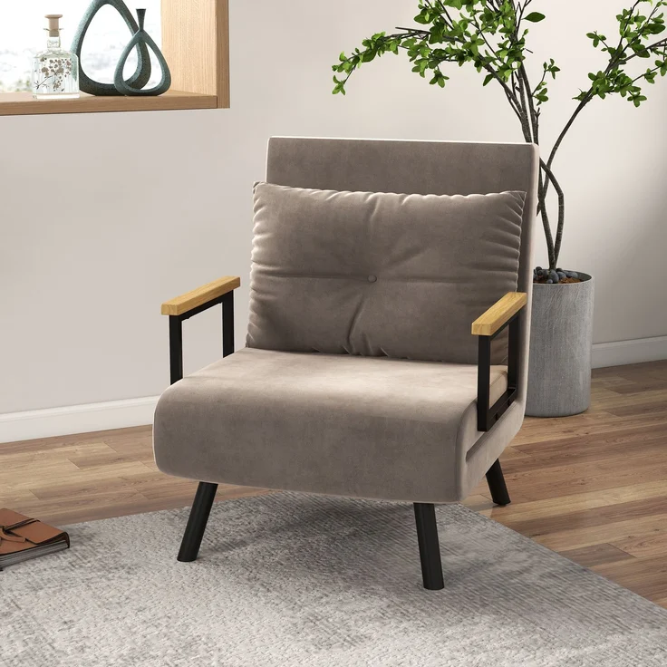 MELAYR, Schlafsessel, Gästebett, verstellbare Rückenlehne, bis 120 kg, Stahllrahmen, 63x73x81cm, Hellbraun, Braun – Bild 3