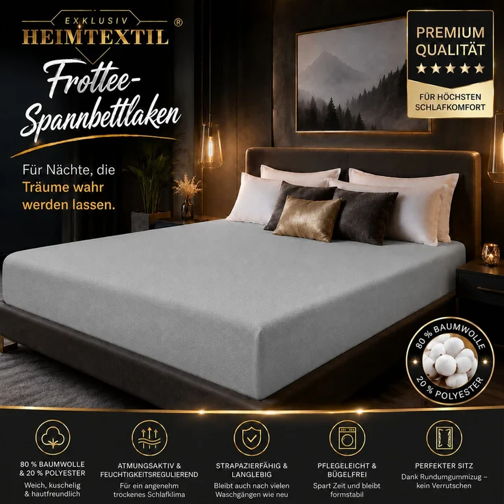 EXKLUSIV HEIMTEXTIL Frottee Spannbettlaken Premium 90 - 100 x 200 cm Silber – Bild 2