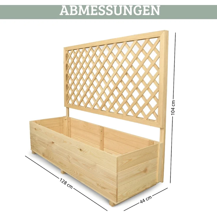 Pflanzkasten mit Rankgitter THIO - Inkl. Vlies & Handschuhe | Hochbeet mit Rankhilfe Blumenkasten für Kletterpflanzen hängende Körbe Pflanzgefäß aus Holz, 128cm Breit – Bild 2