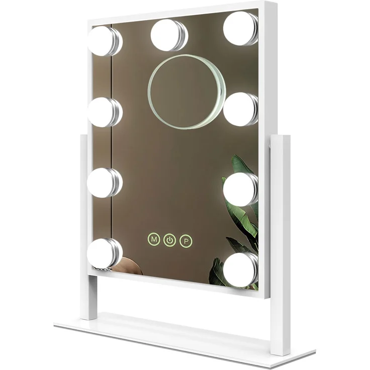 EMKE Hollywood Spiegel Schminkspiegel mit Beleuchtung 9 Dimmbaren LED-Leuchtmitteln 360° Drehbar Kosmetikspiegel mit 3 Lichtfarben 7× Vergrößerung Touch-Steurung,Weiß,25×30cm – Bild 1