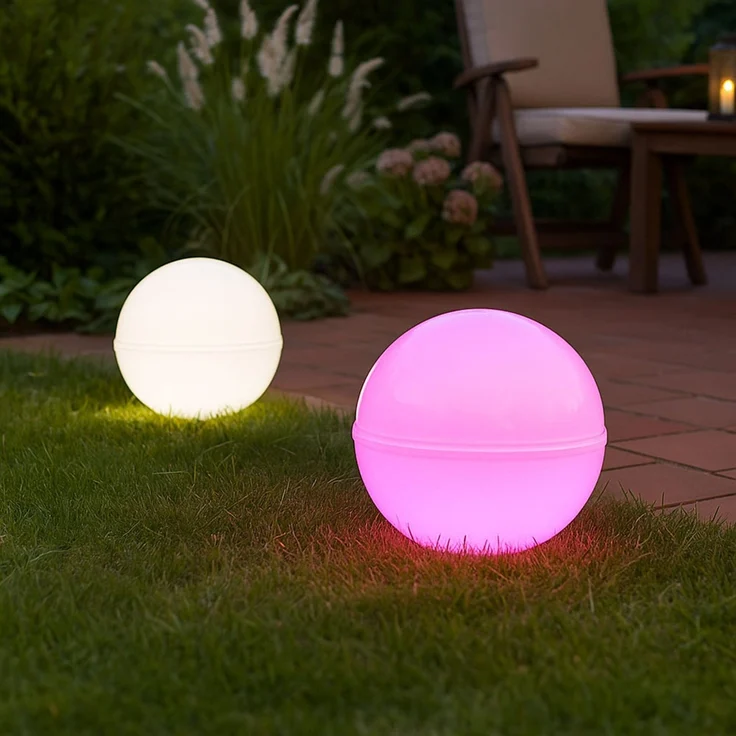 2x RGB LED Steckleuchten, Kugel, weiß, Erdspieß, Kabel, D 20 cm – Bild 3