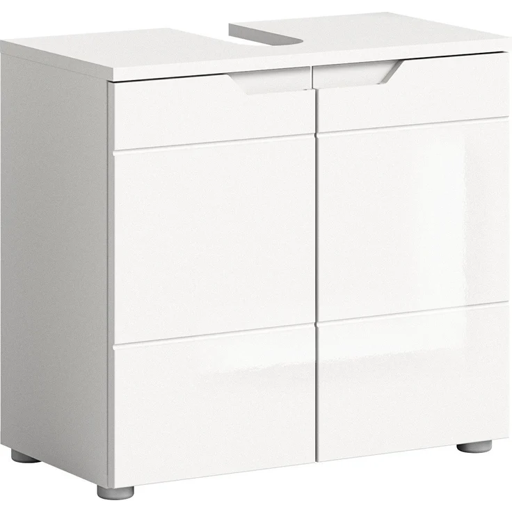 xonox. home Bad Solero X7WA9705 Waschbeckenunterschrank Badunterschrank Badezimmerschrank in Weiß Nachbildung und weiß Hochglanz tiefzieh, ca. B/H/T: 63 x 59 x 34 cm – Bild 5