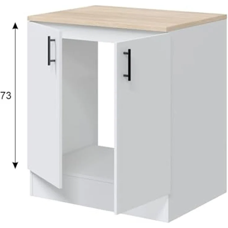 Dmora - Unterschrank 2 Türen Deruta, Unterbauschrank, Schrank mit Türen, Basisstruktur für Spüle, 80x60 h90 cm, Weiß und Eiche – Bild 5