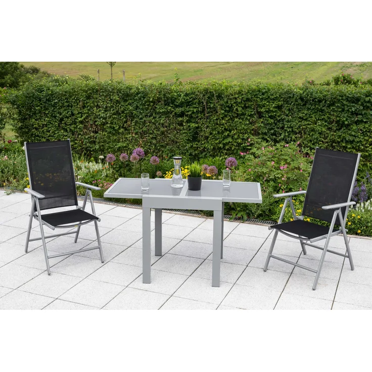 Amalfi Set 3tlg, 2 Klappsessel, Balkonausziehtisch 65 (130) x 65 cm, schwarz