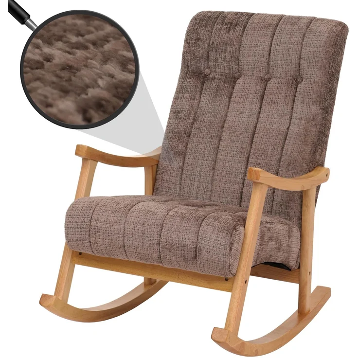 Schaukelstuhl HWC-K10, Relaxsessel, Holz FSC® Stoff/Textil Chenille (465g/m²) ~ braun, Gestell natur – Bild 1