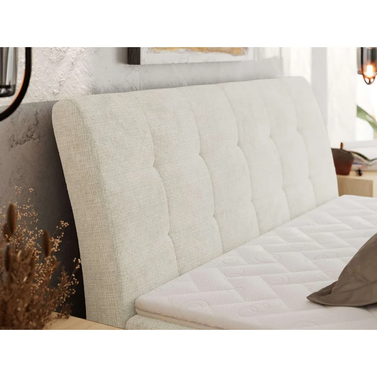Boxspringbett DAGOS 140x200 cm mit Kopfteil, Lattenrost und Stauraum – Doppelbett mit Matratze & Topper Visco , stabile Konstruktion, Bettkasten, modernes Design - Creme Schenille grob gewebt - H4 – Bild 3