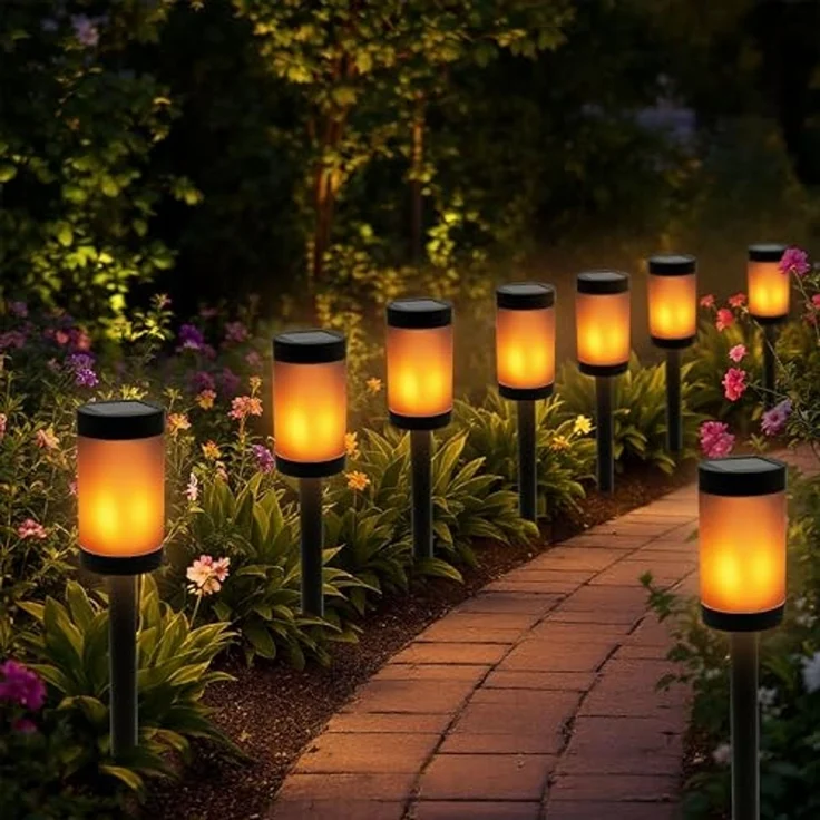 Spetebo LED Solarleuchte Wegeleuchte mit 12 Flammen LED 41x6 cm, Dämmerungssensor, LED fest integriert, orange, realistischer Flammeneffekt, 8er Set Solar Wegeleuchte – Bild 7