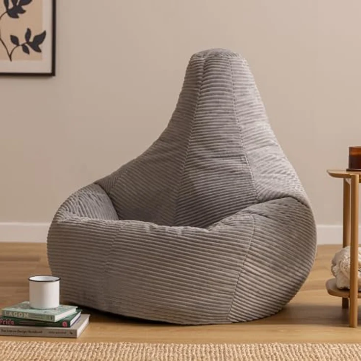Icon Dalton XXL Sitzsack Cord, Grau, Gaming Sitzsack Erwachsene mit Füllung, Bean Bag, Cord Sessel, Lounge Sessel, Lounge Stuhl, Schlafzimmer, Wohnzimmer, Wohnzimmer Möbel – Bild 5