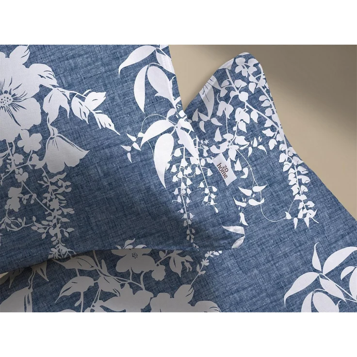 Zohome Cotton Bettwäsche 155x220 Ibisco di Lino Urban Blue Blumen blau weiß – Bild 5