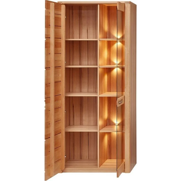 Lomadox Vitrine NEWTON-36 Front Kernbuche massiv, LED-Beleuchtung, B/H/T ca. 85/203/40 cm – Bild 2