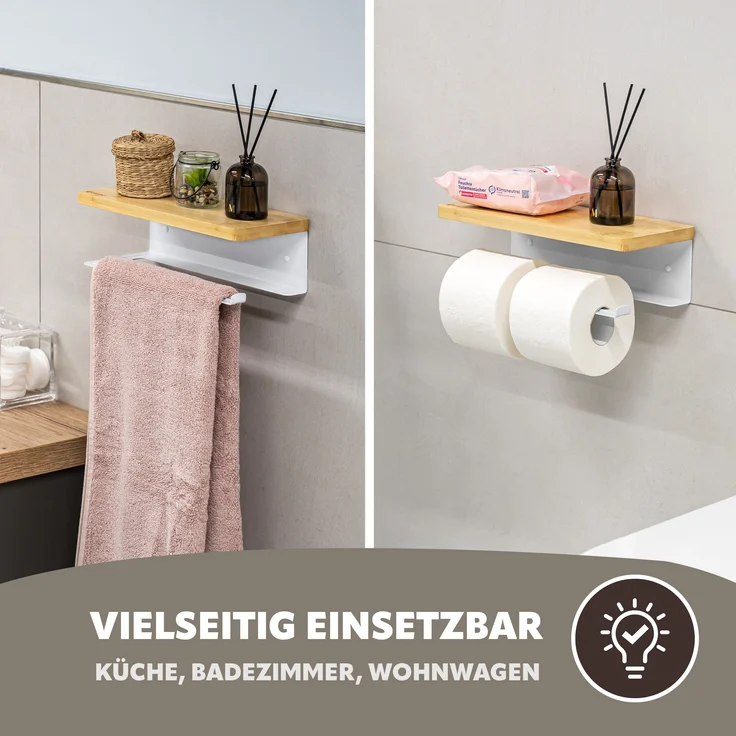 eluno Küchenrollenhalter mit Bambusablage aus Edelstahl in Schwarz, ca. 32 x 9,5 x 13 cm (B/H/T) – Bild 6