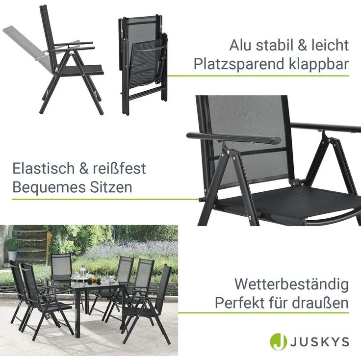 Juskys Aluminium Gartengarnitur Milano Gartenmöbel Set mit Tisch und 6 Stühlen Dunkel-Grau mit schwarzer Kunstfaser Alu Sitzgruppe Balkonmöbel – Bild 4