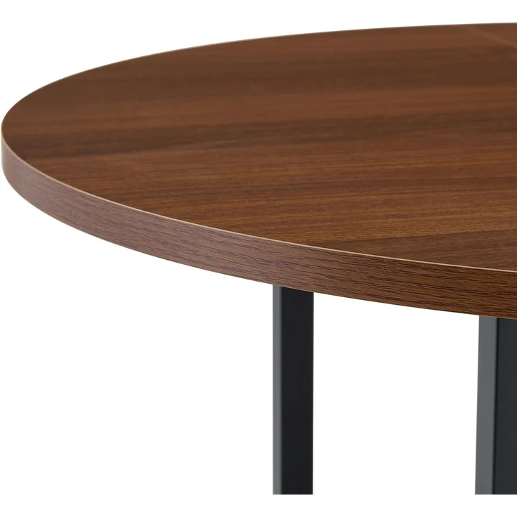 Esstisch rund 100x100x77 cm mit Stauraumablage, Walnuss-Optik und schwarzem Metallgestell – Bild 9
