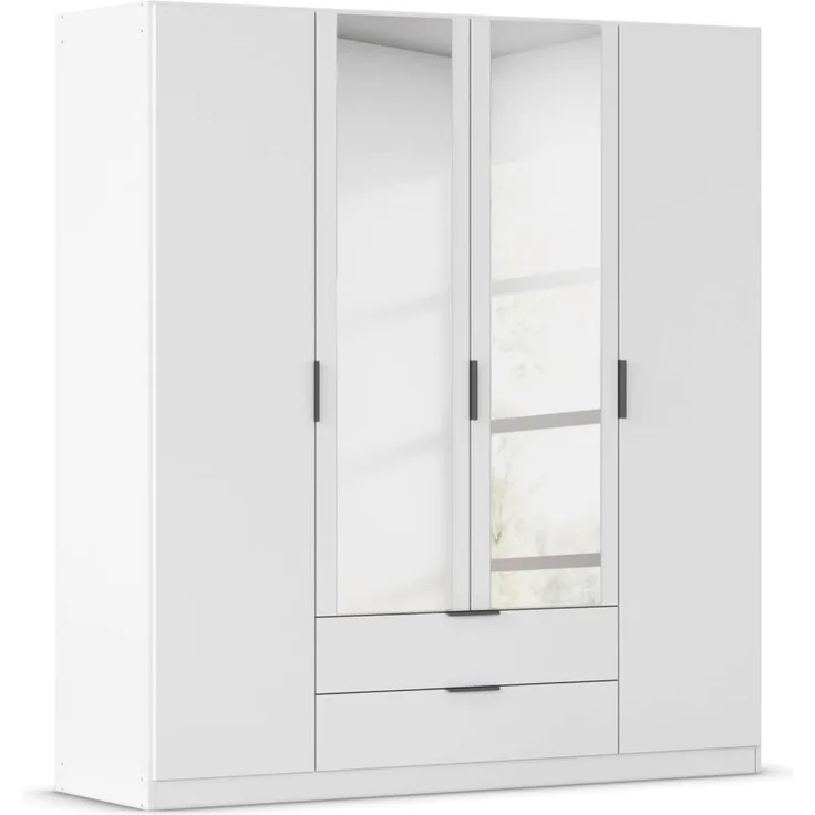 Rauch Möbel Lagoa, Kleiderschrank, Garderobe für Schlafzimmer, Kinderzimmer, Jugendzimmer 4-türig mit Spiegel, 2 Schubladen, mit Zubehör Classic, Farbe Weiß, Breite 181 cm