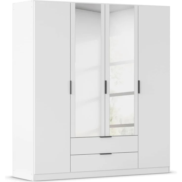 Rauch Möbel Lagoa, Kleiderschrank, Garderobe für Schlafzimmer, Kinderzimmer, Jugendzimmer 4-türig mit Spiegel, 2 Schubladen, mit Zubehör Classic, Farbe Weiß, Breite 181 cm