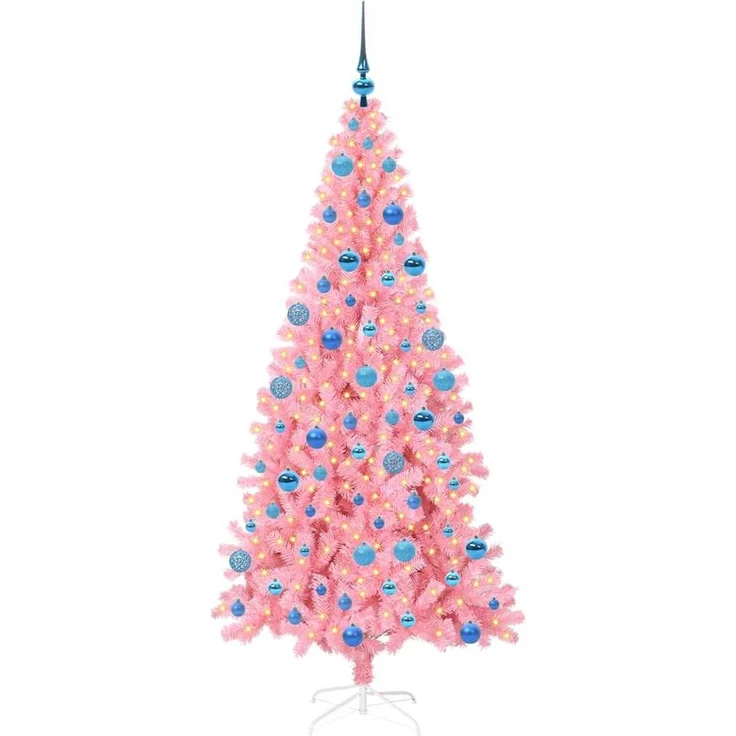 vidaXL Weihnachtsbaum mit LED-Beleuchtung Rosa 180 cm PVC und Stahl 3396436 – Bild 3