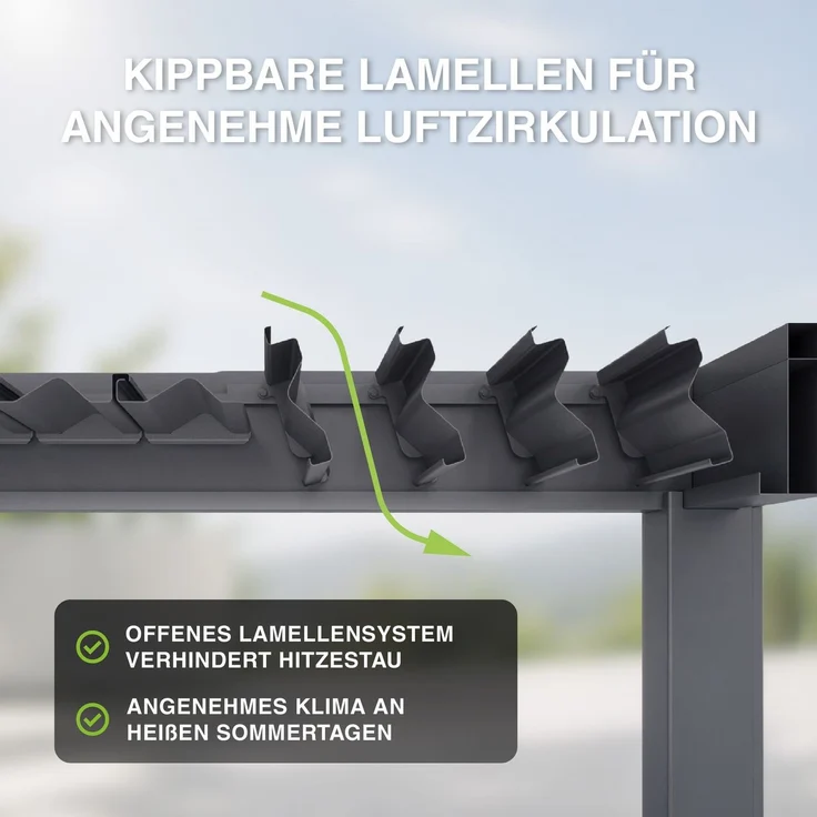 Weide Classic | Pergola Aluminium freistehend | 3 x 3,6 M | Lamellendach anthrazit – Bild 6