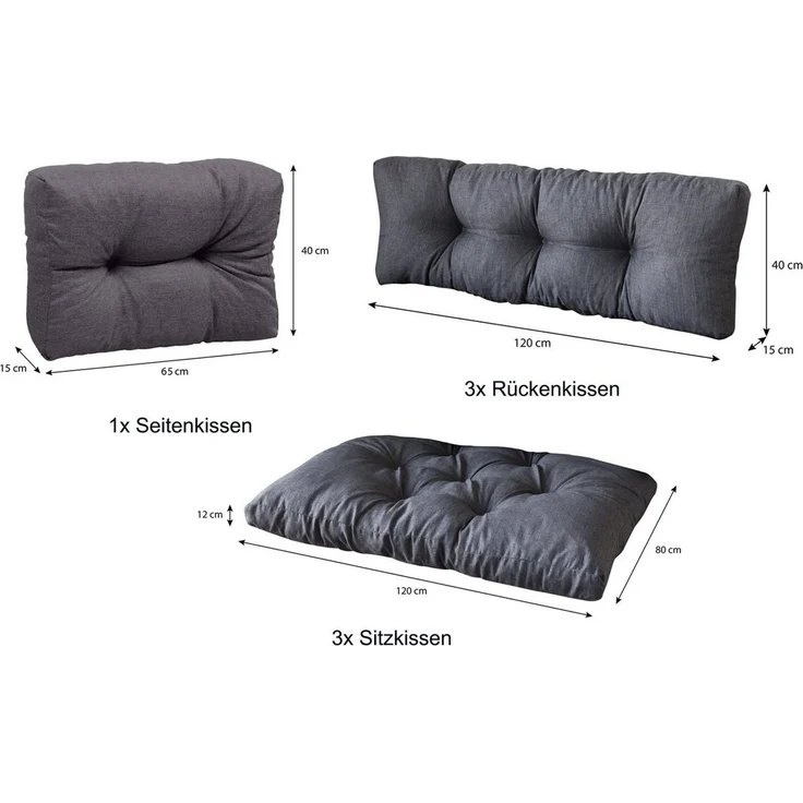 sunnypillow Palettenkissen 7er Set: 3x Sitzkissen + 3x Rückenkissen + 1x Seitenkissen, palettenmöbel palettencouch polsterauflage 120 x 80 – Bild 4