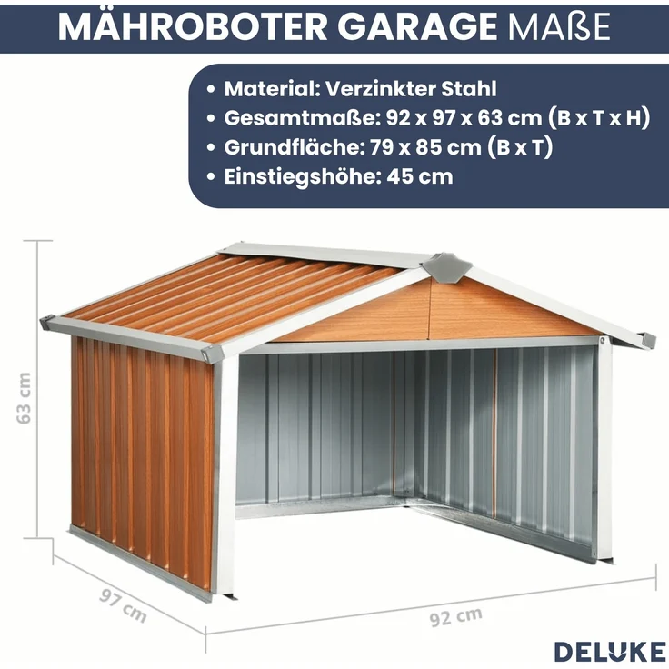 DELUKE® Mähroboter Garage aus Metall - 92x97x63cm | Dach Carport Überdachung für Rasenmäher Rasenroboter Automower Garten Mährobotergarage Regenschutz für Rasenmäher, Braun – Bild 3