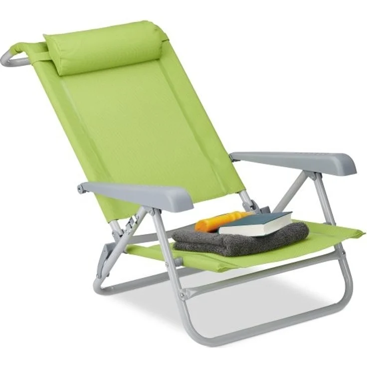 Relaxdays Liegestuhl mit Nackenkissen, Textilene, Stahl, grün, 38,5 x 58 x 112 cm – Bild 1