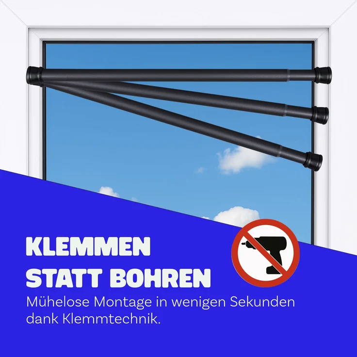 Verstellbare Vorhangstange - Spannstange zum Klemmen Schwarz Ø22/25 mm 80-125 cm – Bild 3