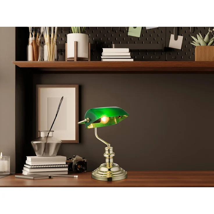 Retro LED Schreibtischleuchte Messing mit Acrylschirm Grün, Höhe 36cm – Bild 5