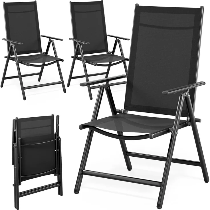 Casaria® Gartenstuhl 4er Set Klappbar Aluminium Wetterfest 8- Fach Verstellbar 120kg Belastbar Outdoor Balkon Camping Hochlehner Klappstuhl Stuhl Anthrazit
