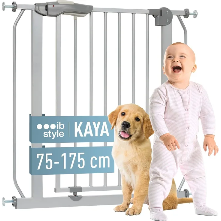 ib style KAYA | Das Premium Treppengitter|mit ALLEN Sicherheitsmerkmalen | ! Inkl. Wandschutzkappen ! | Kein Bohren | Grau | 75-85 cm